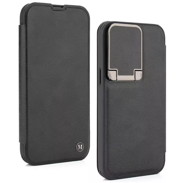 Leder Flip Case mit Ständer und Kameraschutz für iPhone 15 Pro Max in schwarz