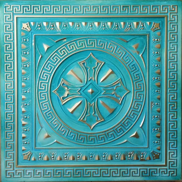 Ceiling tiles Faux tin washed cyan gold decor Barber wall panels PL01 10pcs/lot