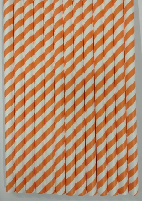 ORANGE And White Striped Paper Straws 8" (20cm) Biodegradable Compostable