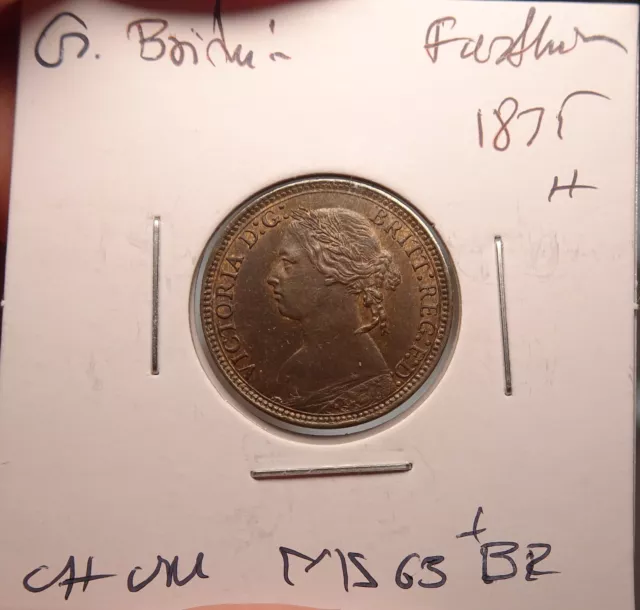 Great Britain Farthing 1875-H Choice Unc Brown