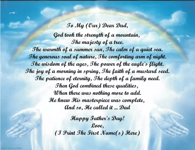 Father's Day Gift 4 Dad from your Son, Daughter, 2+Children Personalized Poem #1