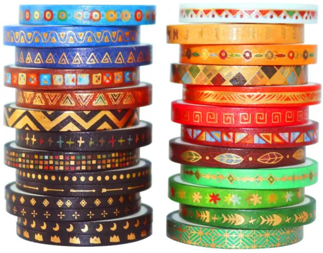 YUBBAEX 26 Rolls Indian Washi Tape Set Totem Foil Gold Thin Decorative Tapes