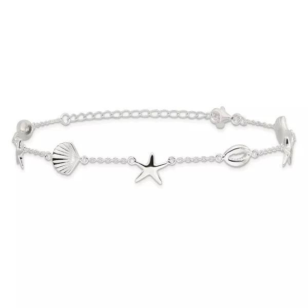 Pulsera tobillo de plata esterlina 925 Sea Life 8,5 pulgadas más 2 pulgadas