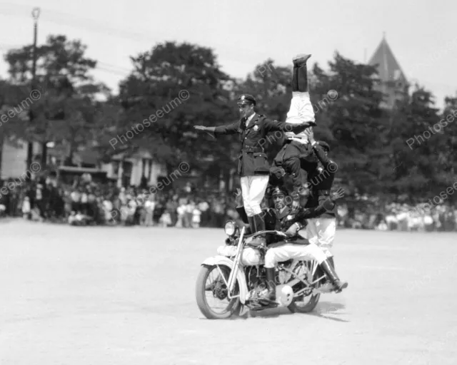 Police  Motorcycle Stunt 1937   8" - 10" B&W Photo Reprint