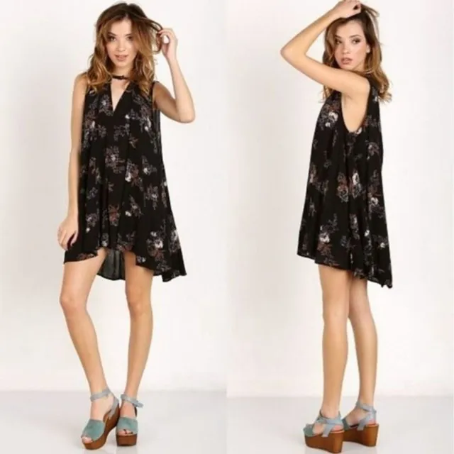 FREE PEOPLE SNAP Out Of It Black Floral Swing Mini Dress, XS, Revolve ...
