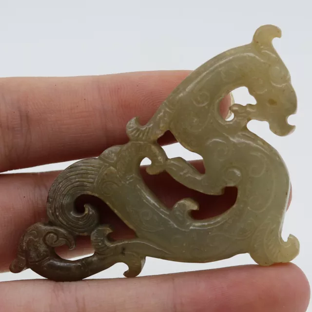 Chinese hand carved jade openwork amulet pendant shape of dragon phoenix D229