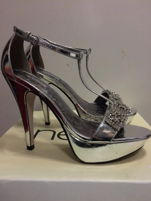NEXT Silver T-Bar P/S Diamante Strappy Killer Heels UK 6 - EUR 39 - In Box