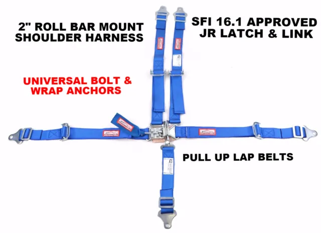 Quarter Midgets Race Harness Sfi 16.1 5 Point Latch & Link Belt Blue