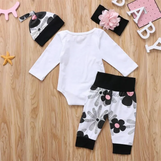 Newborn Baby Girl Clothes Flower Jumpsuit Romper Bodysuit+Headband Pants Outfit 6