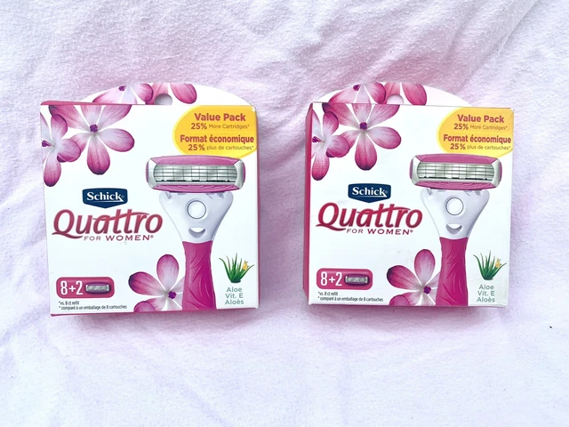 (2) Recargas de afeitar de hoja delgada Schick Quattro para mujer 4 Utra 10 quilates ea*total 18 quilates*