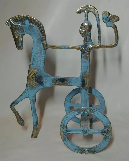 MCM Frederick Weinberg Style Brass Etruscan Horse w/ Chariot Athena & Owl (C5)