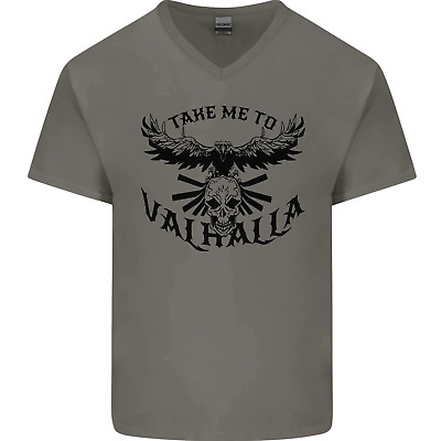 Take Me To Valhalla Viking Skull Odin Thor Mens V-Neck Cotton T-Shirt