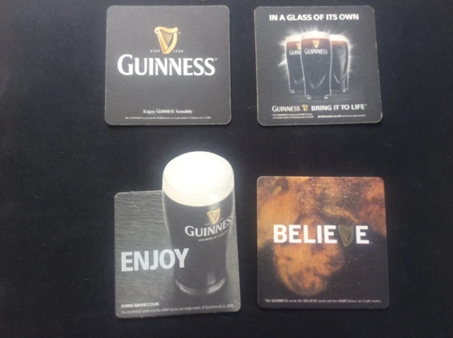 4 RARE GUINNESS Beer Mats Black & White Advertising Collectable ...