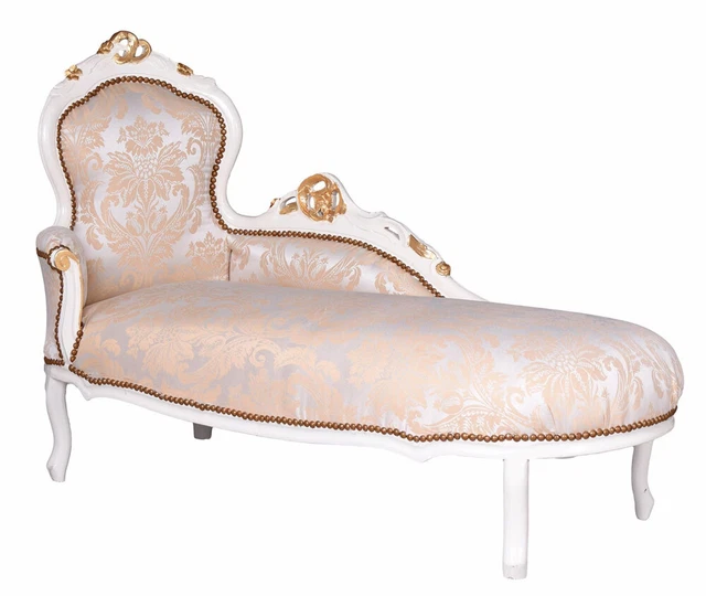 Ottomane Barock Sofa Weiss Gold Kanapee Liege Antik CHAISELONGUE Polstersofa
