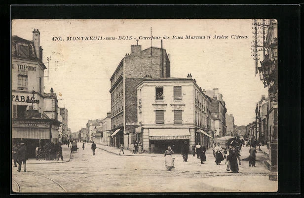 CPA Montreuil-sous-Bois, Carrefour des Rues Marceau et Arséne Chéreau