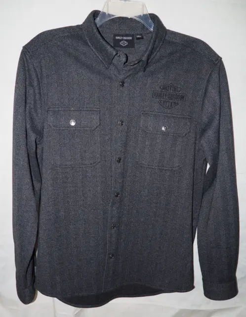 Harley Davidson Long Sleeve  Button Down Shirt Men's Large Heavy Gray Flannel