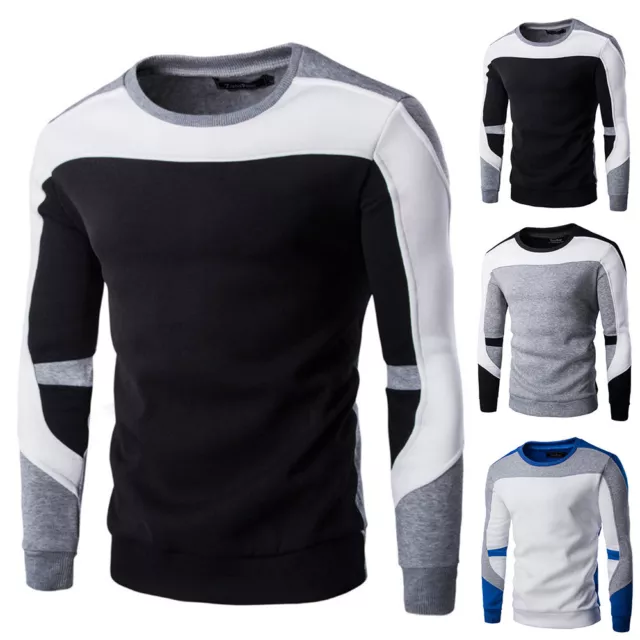 Mens Colorblock Long Sleeve Pullover Jumper Crew Neck T-Shirt Sweatshirt Tops