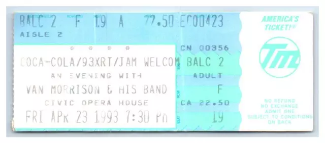 Van Morrison Concert Ticket Stub April 23 1993 Chicago Illinois