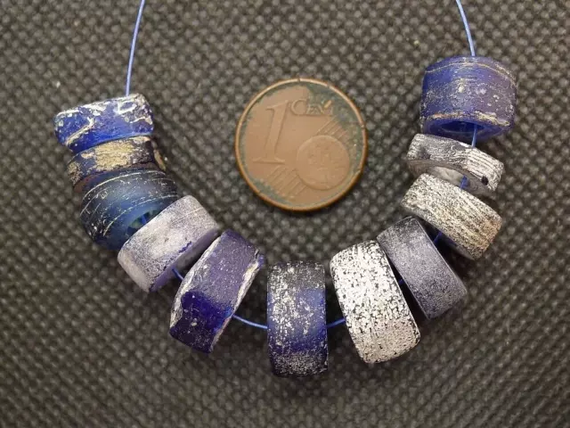 Perles Verre Ancien Afrique Antique Cobalt Pentagonal Glass African Trade Beads