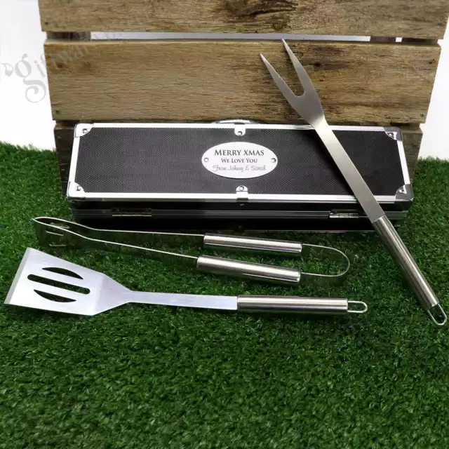 Engraved Christmas BBQ Utensil Set Personalised Gift Idea for Dad Pop Unique