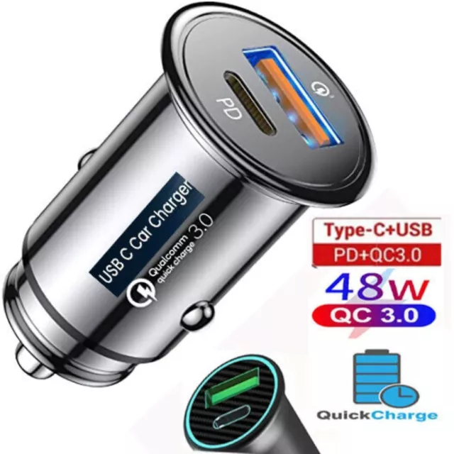 Car Charger USB C Fast Charging 48W QC 3.0 PD Mini Dual Port for iphone Samsung