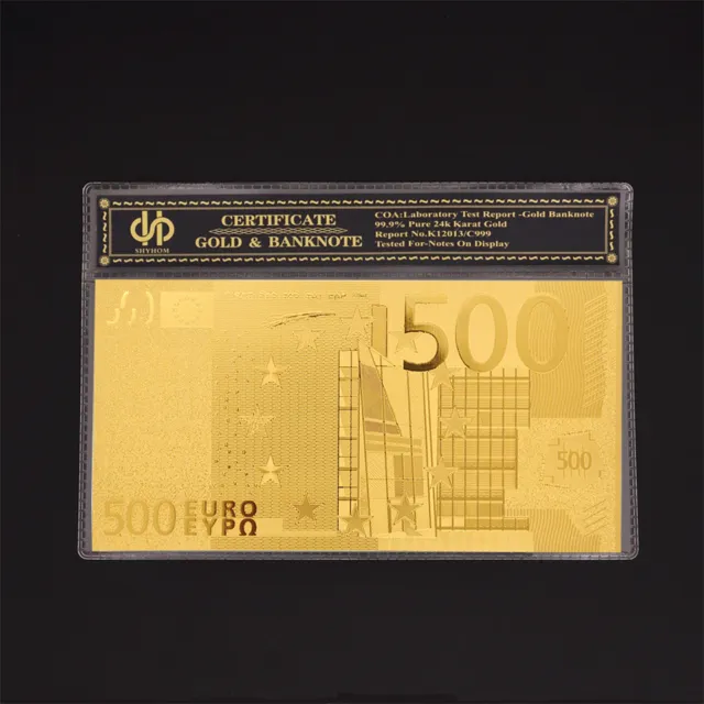 Gold Foil Euro Currency 500 Banknote Pure 24k Gold With Plastic Sleeves