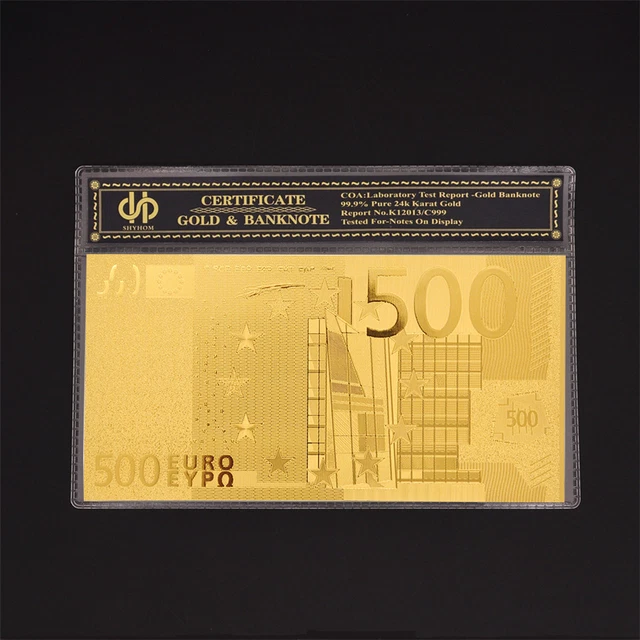Gold Foil Euro Currency 500 Banknote Pure 24k Gold With Plastic Sleeves Gold Foil Euro Currency 500 Banknote Pure 24k Gold With Plastic Sleeves