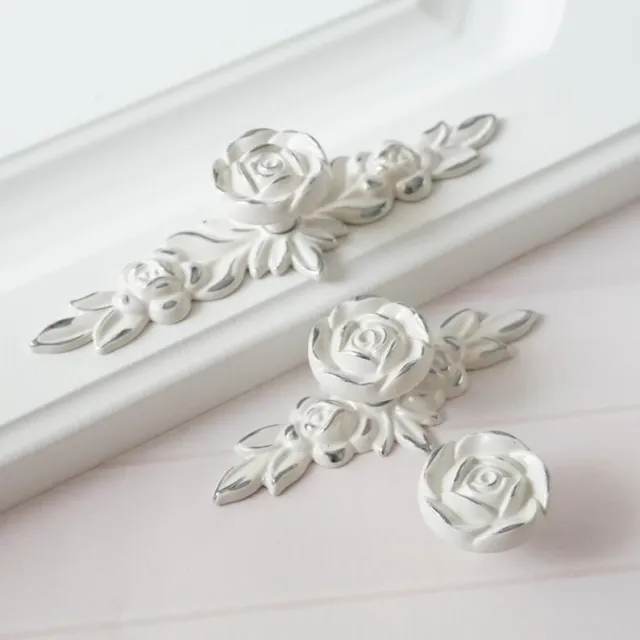 Flower Dresser Drawer Pull Handles Creamy White Rose knob Kitchen Cabinet Handle