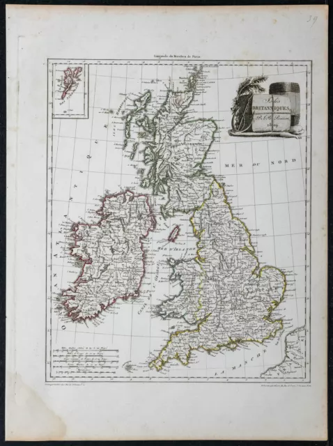 1809 - Grande-Bretagne et Irlande - Carte géographique ancienne - Lapie