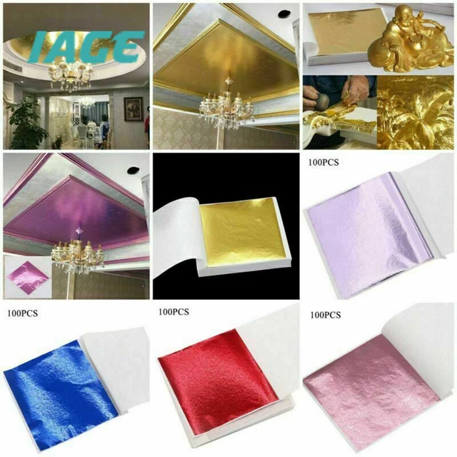 100X Gold/Silber/Rose Folie Blattpapier Lebensmittel Kuchen Vergoldung Handwerk