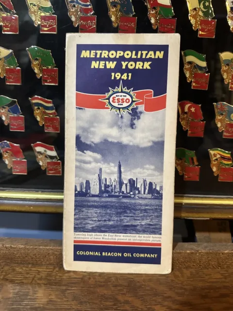 1941 Colonial Beacon Oil Company ESSO Road Map: Metropolitan New York USED