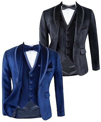Boys Slim Fit Velvet Tuxedo Suit Formal Wedding  3 Piece Set