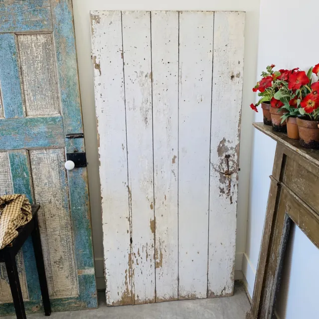 Antique Old Primitive White Shabby Chic Wood Door