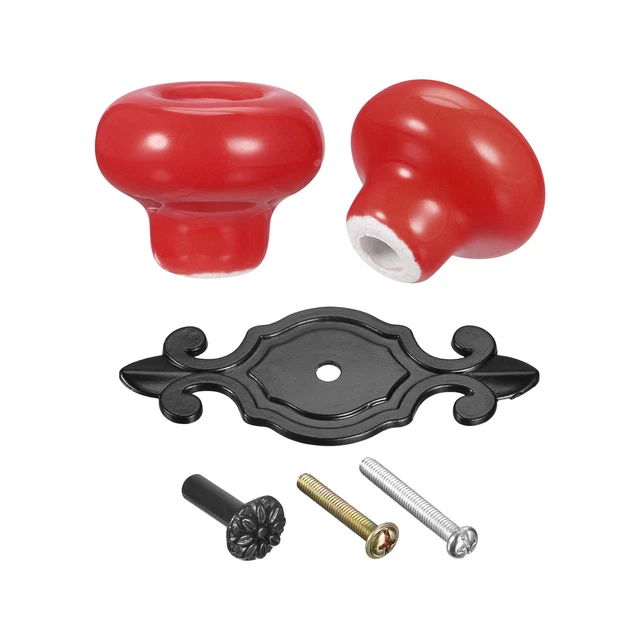 32x26mm Vintage Ceramic Drawer Knobs Pulls for Dresser Matte Black/Red 2Pcs