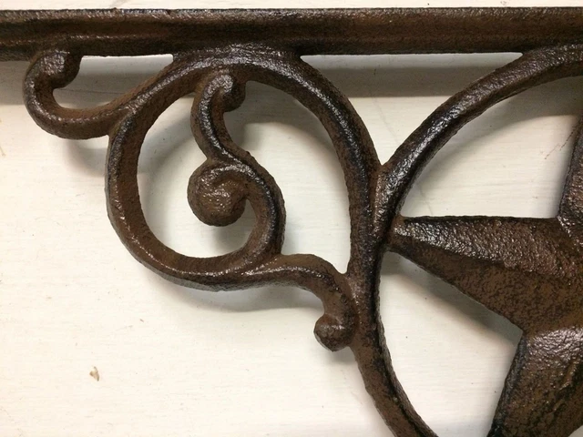 SET OF 2 WESTERN STAR SHELF BRACKET/BRACE, Antique Rustic Brown patina cast iron 5