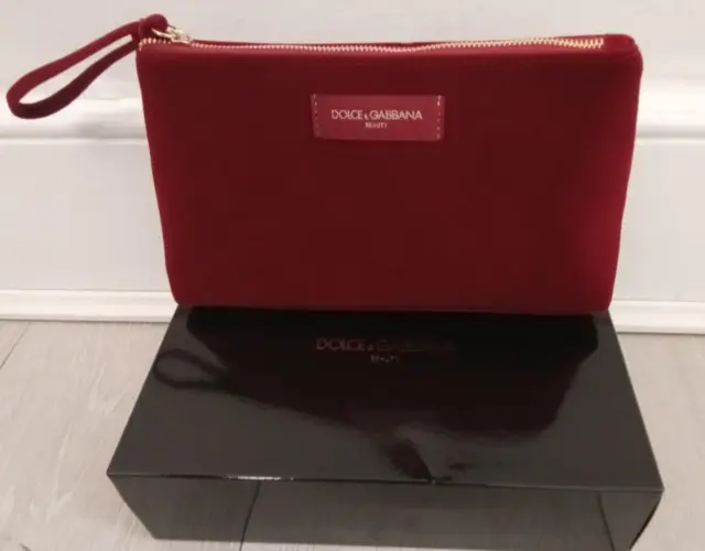 Dolce & Gabbana Burgundy rich velvet Toiletry Pouch Bag Travel Bag with gift box