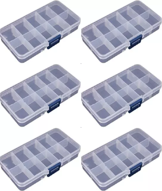 6x 10 Compartment Small Organiser Storage Plastic Box Craft Nail Art Fuse Beads