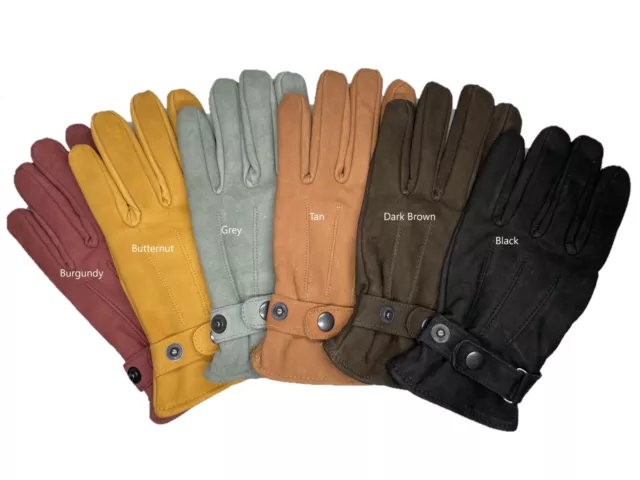 Men's GENUINE Nubuc Suede leather winter gloves w/ fleece lining  S- 3XL