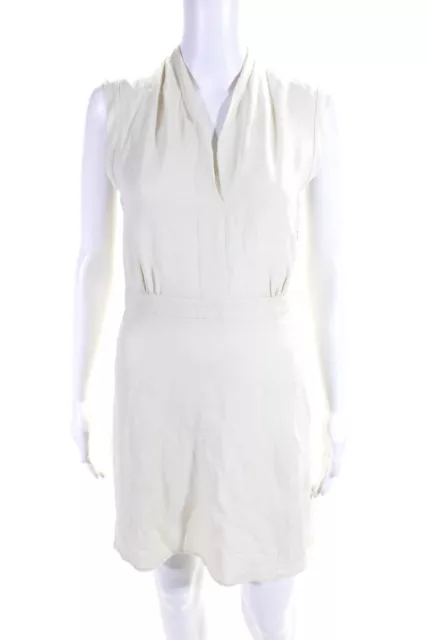 Theory Womens Silk Crepe V-Neck Sleeveless A-Line Mini Dress Ivory Size 2