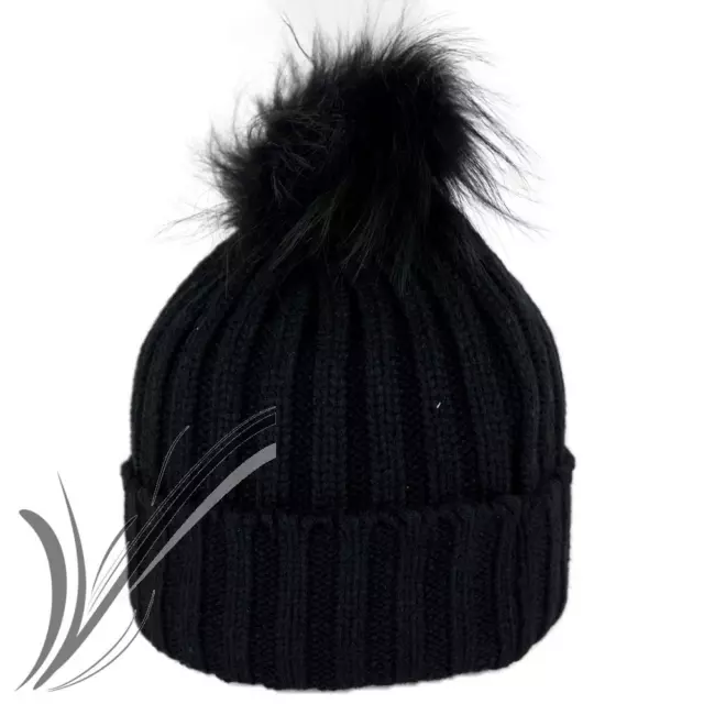 Cappello donna invernale nero pon pon berretto da ragazza cuffia maglia costine