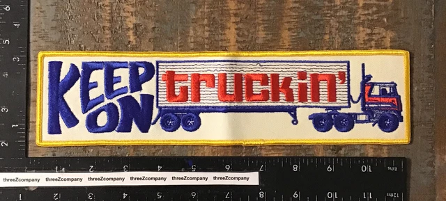 Vtg KEEP ON TRUCKIN’ Semi Truck Trailer Jacket Back Sew-On Patch Twill Rare