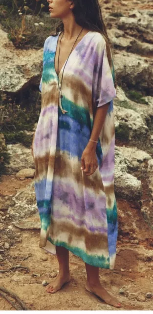 Zara Tie - Dye Tunic Kaftan Midi Dress. Multicoloured. Size M-L Bnwt