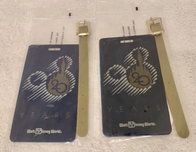 Walt Disney World 20 Year Luggage Tag 1990’s Set Of Two (2) Vintage NEW Unused