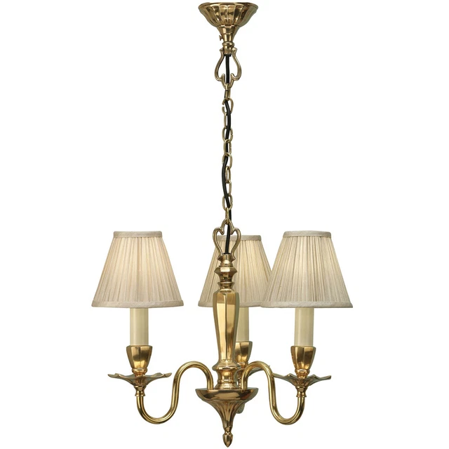 Luxury Hanging Ceiling Pendant Light Solid Brass & Beige Shade 3 Lamp Chandelier