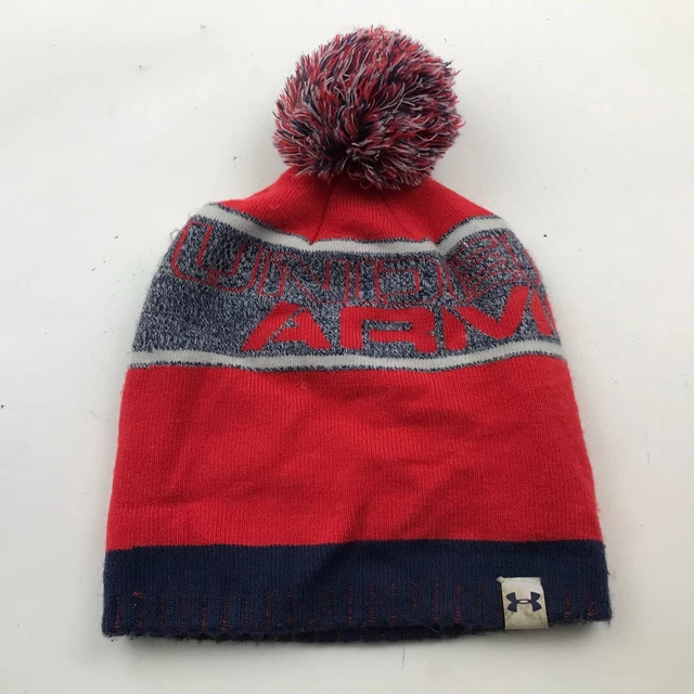 Under armour Cappello Beanie Ragazzi Rosso Blu Bambini Pompom Maglia Stretch Ua