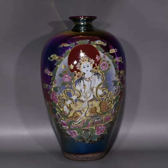 10.8" Old Song dynasty Porcelain jian kiln Qicai fambe Buddha pattern plum vase