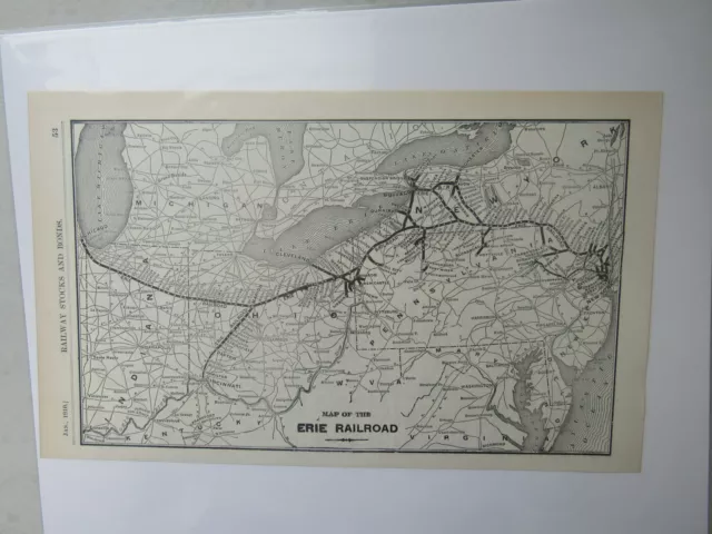 Original Vintage Map of the Erie Railroad  ~ 1910