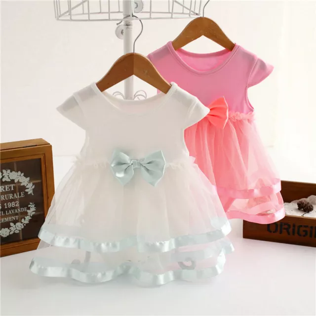 Baby Girls Lovely Solid Birthday Bow Tutu Dress Party Princess Romper Dresses