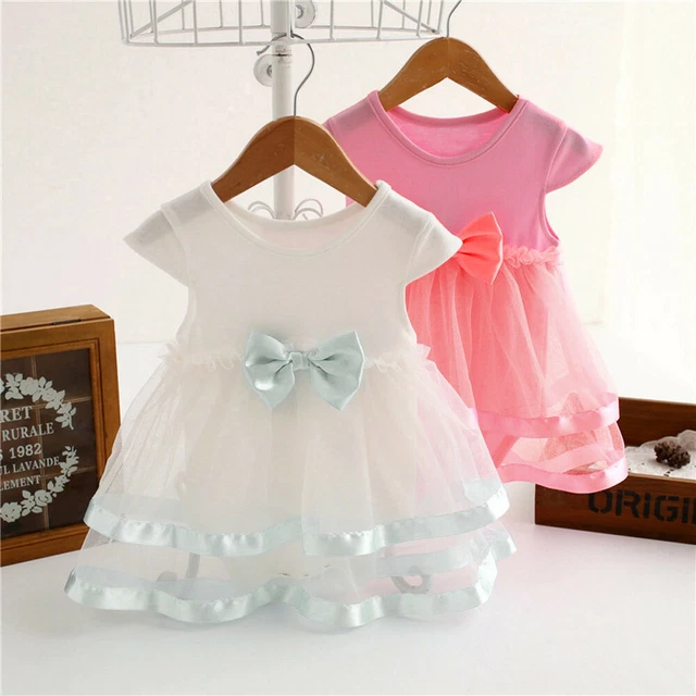 Baby Girls Lovely Solid Birthday Bow Tutu Dress Party Princess Romper Dresses