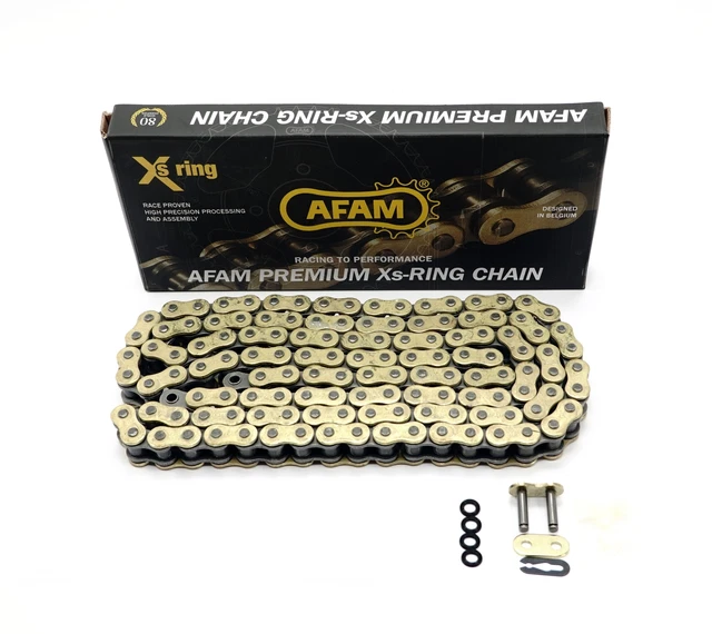 AFAM Kette XMR-G 428 XS-Ring gold-schwarz - 122 Glieder - Clip - Straße /Enduro